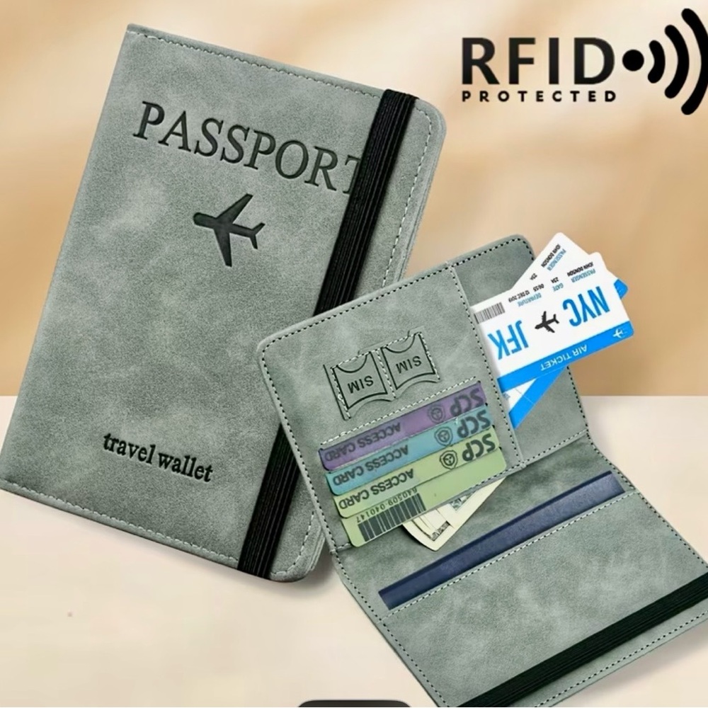 Passport Travel Wallet w/RFID Anti-Theft Passport Case Pink, Aqua, Gray or Blue